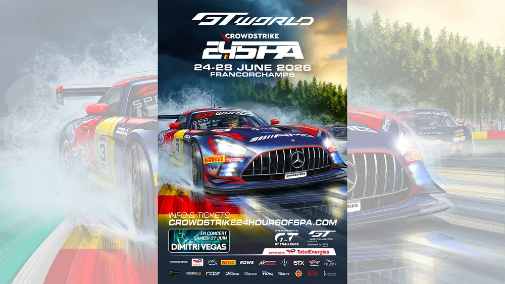 Regenüberflutetes Verstappen Racing ist auf dem neuesten Sammlerposter für die CrowdStrike 24 Stunden von Spa 2026 zu sehen
